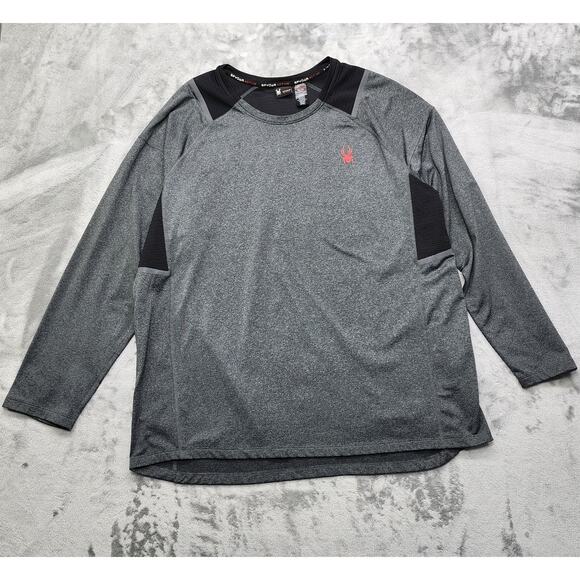 Spyder Active Shirt Mens XXL Gray Black Pro Web Long Sleeve Base Layer Running - Picture 1 of 10